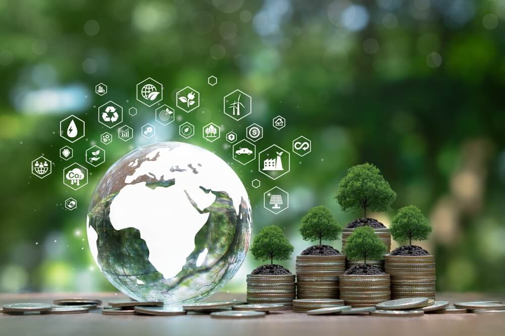 Crystal,Earth,With,Icon,And,Tree,Are,Growing,On,Stack