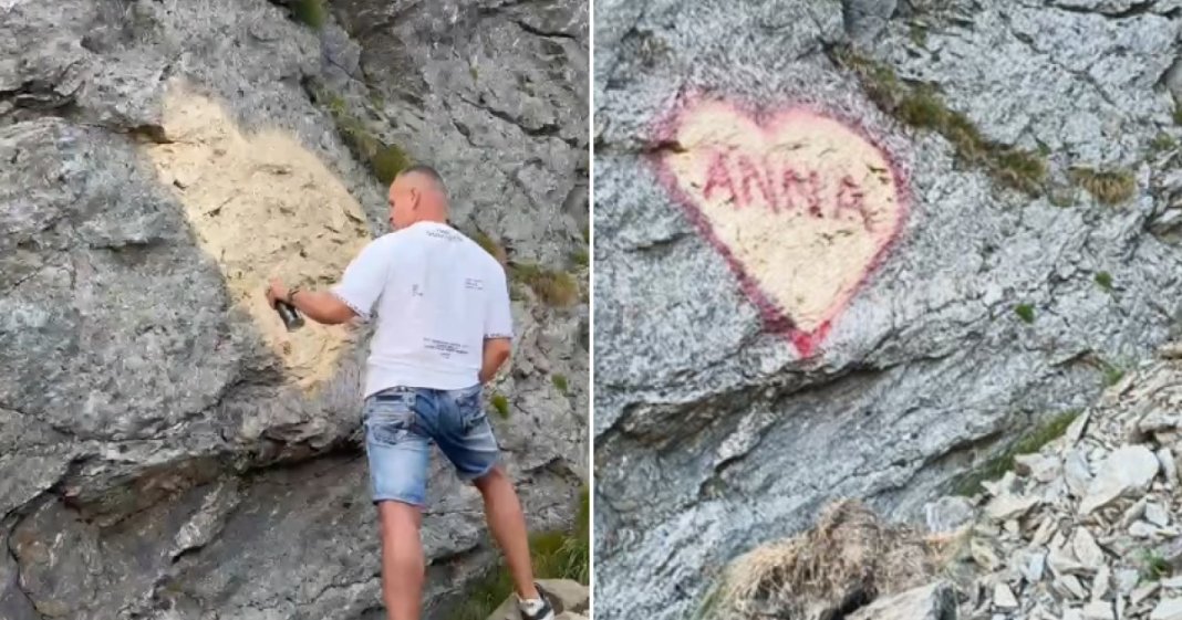Bărbatul care a „creat” o declarație de iubire pe o stâncă de pe Transfăgărășan a fost găsit...
